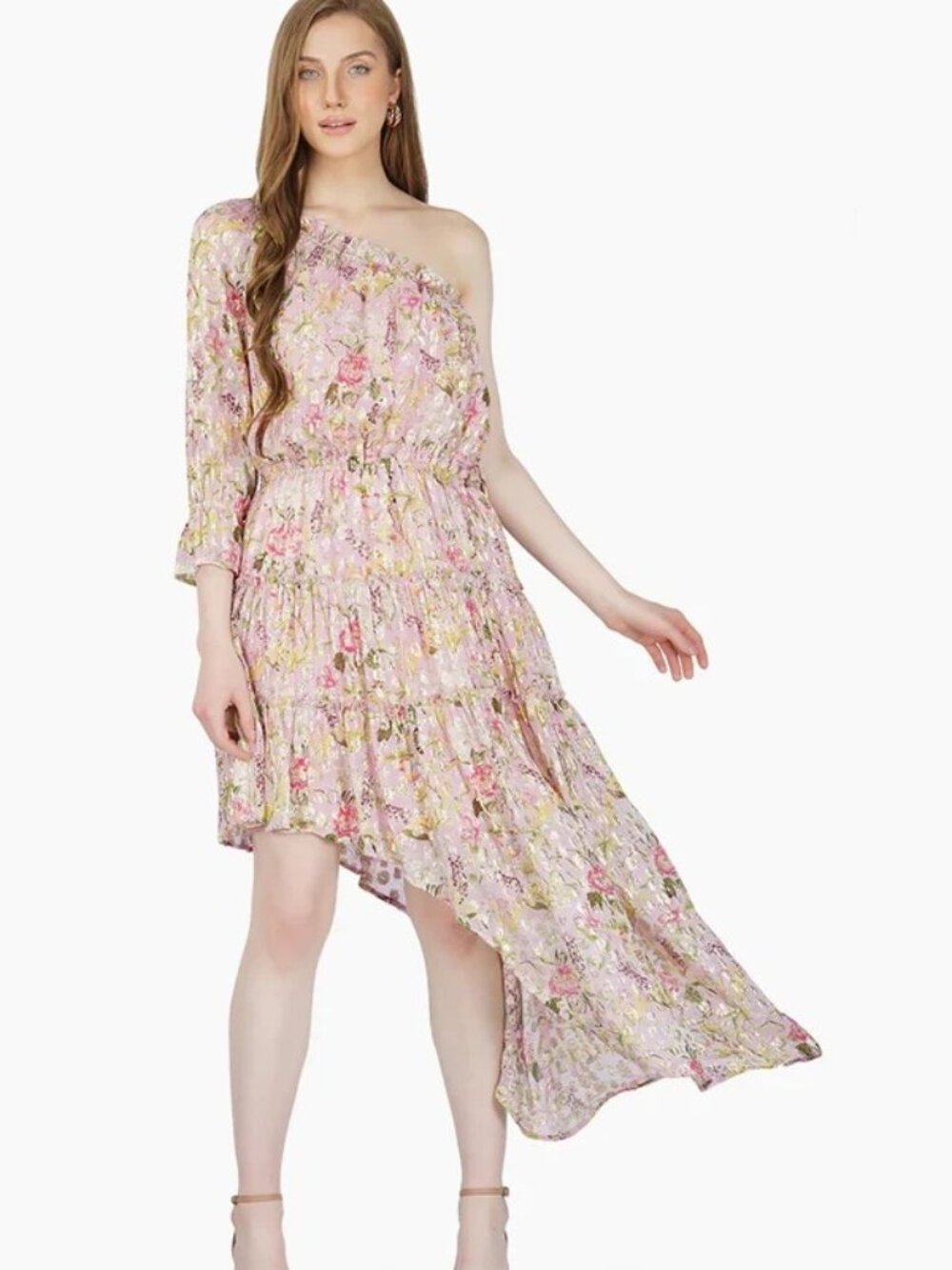 NWT America & Beyond Blooming Dale Lurex High Low Floral Dress M